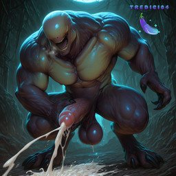 4_fingers 4_toes abandoned_building balls bodily_fluids cum cum_on_ground cumshot dark doom ejaculation eyeless feet fingers genital_fluids genitals male masturbation muscular night open_mouth penis saggy_balls solo toes vein tredici04 hell_knight humanoid hi_res