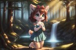 aiko anthro brown_hair clothing cub dress female forest hair hairbow hooves kneeling lake nature nature_background plant river solo teal_eyes tree waterfall young venisoncreampie venison cervid mammal