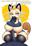 anthro big_breasts big_penis blush breast_play breasts clothed clothing duo erection female genitals huge_breasts huge_penis legwear male male/female narrowed_eyes nintendo paizuri penile penis pokemon sex short_stack simple_background solo_focus squish text thick_thighs thigh_highs titfuck wide_hips hellsonger felid feline generation_1_pokemon mammal meowth pokemon_(species) hi_res