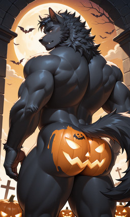 anthro barazoku butt cross full_moon fur large_butt looking_at_viewer male moon muscular muscular_anthro muscular_male paint paint_on_body painting smirking_at_viewer solo tail director_ryder_cobolt halloween_2025 bat canid canine canis mammal werecanid werecanine werecreature werewolf wolf 2025 colorful detailed digital_media_(artwork) hi_res portrait shaded soft_shading