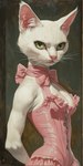 anthro clothing corset_dress dress female fur green_eyes pink_clothing pink_dress slim solo white_body white_fur bahufaru maud_(bahufaru) domestic_cat felid feline felis mammal attempted_signature hi_res