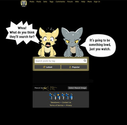 all_fours ambiguous_gender anthro black_background chibi dialogue duo kneeling looking_down open_mouth shocked simple_background speech_bubble text denatural e6ai mascot_2025 kobold reptile scalie english_text hi_res