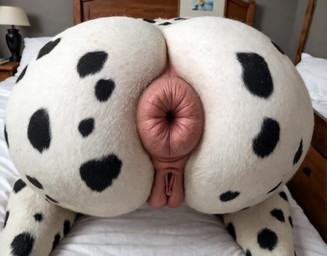 anthro anus big_anus big_butt butt butt_focus female fur genitals puffy_anus pulsating pussy solo girlswithsnouts bovid bovine cattle holstein_friesian_cattle mammal animated short_playtime webm