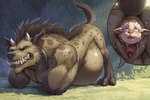 amputee anthro baby birth butt disability female front_view genitals pussy raised_tail solo young hyperion gnoll hyaenid mammal