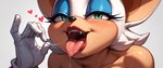 <3 air_blowjob anthro bodily_fluids female lipstick looking_at_viewer makeup saliva solo tongue tongue_out tricksterfox sonic_the_hedgehog_(series) rouge_the_bat chiropteran mammal