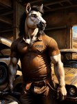 anthro belt bottomwear car clothed clothing equid equine hair horse keebler male mammal mechanic pants shirt solo topwear vehicle