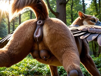 animal_genitalia animal_pussy anus beak butt close-up digitigrade equine_pussy feathers female feral forest fur genitals looking_at_viewer looking_back looking_back_at_viewer nipples plant presenting presenting_hindquarters puffy_anus pussy quadruped solo teats tree wings jelloponies silverlynx avian gryphon mythological_avian animated short_playtime webm