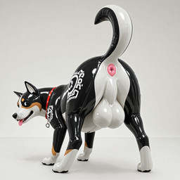 anus balls big_balls black_body black_nose black_pawpads collar feral genitals inflatable leg_markings male markings multicolored_body pawpads pink_anus pink_tongue socks_(marking) solo standing tail teeth tongue tongue_out white_balls cow_of_fire animate_inanimate canid canine canis domestic_dog living_inflatable mammal 1:1 shaded