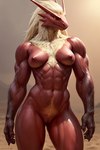 abs anthro beach_background beach_chair biceps breasts clitoris detailed_background erect_nipples female genitals hairy_pussy muscular muscular_anthro muscular_female navel nipples pokemon pubes pussy quadriceps solo triceps hellapoc blaziken generation_3_pokemon pokemon_(species)