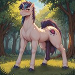 animal_genitalia animal_penis balls blush cutie_mark equine_genitalia equine_penis feral flower genitals grass male outside penis plant sky solo tree nameynamename my_little_pony shining_armor_(mlp) equid equine horse mammal