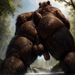 anthro anus balls bara big_butt brown_bear brown_body brown_fur butt forest fur genitals grizzly_bear hi_res humanoid_genitalia humanoid_penis low-angle_view male mammal muscular nude outdoors partially_submerged penis plant presenting presenting_anus solo solo_focus taji_(director) thick_thighs tree ursid ursine worm's-eye_view