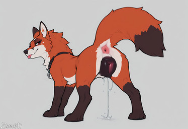 animal_genitalia animal_pussy anus big_pussy blep bodily_fluids canine_genitalia canine_pussy collar dripping female feral genital_fluids genitals looking_at_viewer looking_back looking_back_at_viewer pussy pussy_juice pussy_juice_drip pussy_juice_puddle pussy_juice_string raised_tail rear_view simple_background smile solo standing tongue tongue_out zamiai nintendo pokemon canid canine generation_8_pokemon mammal nickit pokemon_(species) absurd_res hi_res