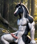 absurd_res anthro breasts butt completely_nude equid equine erection fur genitals hi_res horse humanoid_genitalia humanoid_penis lewdtf male male_anthro mammal nude_art orgasm penis pink_penis solo transformation