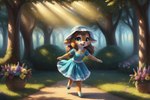 aisha anthro brown_hair cervid clothing cub dress female forest hair hi_res looking_at_viewer mammal nature nature_background plant running smile solo teal_eyes tree venisoncreampie young