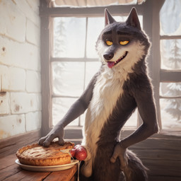 animal_genitalia animal_penis anthro balls bodily_fluids cabin canine_genitalia canine_penis cum cum_inside dessert food food_fetish food_play genital_fluids genitals knot male penis pie snow solo the_first_wolf_(unloved) tongue tongue_out sysns canid canine canis mammal wolf hi_res