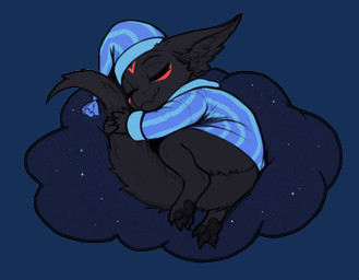 ambiguous_gender anthro black_body black_fur bottomless bottomless_female claws clothed clothing curled_up eyes_closed female fur hat headgear headwear holding_tail mythology pawpads simple_background sleeping smile solo tail transparent_background wholesome_content anotheranon cookie_(anotheranon) furred_kobold furred_scalie kobold scalie alpha_channel hi_res