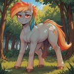 animal_genitalia animal_penis balls blush cutie_mark equine_genitalia equine_penis feral flower genitals grass male outside penis plant sky solo tree nameynamename my_little_pony rainbow_dash_(mlp) equid equine horse mammal