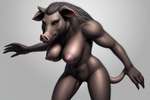 anthro bodily_fluids breasts butt female genital_fluids genitals legoshi_brabo_ai mammal nipples nude pig_ears pig_nose pussy_juice simple_background solo spread_legs spreading suid suina sus_(pig) wild_boar