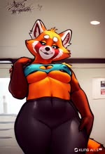 anthro areola areola_slip bottomwear clothing curvy_figure female looking_at_viewer mature_female pants solo voluptuous wide_hips yoga_pants anonymous_director ailurid mammal red_panda animated hi_res webm