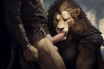 anthro armor balls clothed clothing duo fellatio genitals male male/male oral partially_clothed penile penis sex hyperion felid lion mammal pantherine