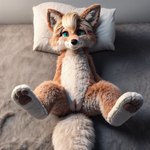 anthro canid canine female fox fur genitals hi_res hornybunny indigo_furry_mix_v95_realistic mammal orange_body orange_fur pawpads paws plushie princess_peach pussy solo stable_diffusion strategically_placed_hole stuffed_animal