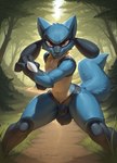 animal_genitalia anthro balls fighting_pose genitals looking_at_viewer male nude outside pose sheath solo nonimousmate generation_4_pokemon hybrid lucario pokemon_(species) riolu hi_res