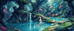 amazing_background anthro biped casual_nudity day detailed_background flower forest fur grass lily_pad male nature nude outside overgrown partially_submerged plant pond river solo standing standing_in_water tree water waterfall white_body anonymous_director pale_(palekemono) dragon scalie digital_media_(artwork) pixel_(artwork)