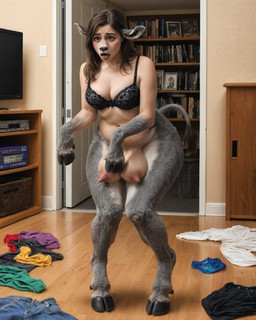 anthro detailed_background female fur fur_growth grey_body grey_fur growth hooved_hands hooves mid_transformation photorealism photorealistic solo tail teats transformation spichtf asinus donkey equid equine humanoid mammal absurd_res hi_res