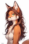 anthro brown_hair face_focus female fur green_eyes hair looking_at_viewer lying natural_nipples naturally_censored nudity on_side orange_body orange_fur simple_background solo white_background white_body white_fur henriqueplytz canid canine fox mammal red_fox absurd_res hi_res