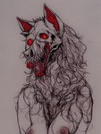 3:4 anthro areola blood bodily_fluids bone breasts canid canine canis female front_view mammal monster nipples nude skull solo teeth tuft wolf yiffye18