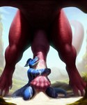 399secondplaces anthro anthro_on_feral attempted_signature bestiality big_penis blue_body bodily_fluids cum cum_on_body cum_on_face cum_on_leg cum_on_penis cum_pool dragon duo embrace excessive_cum excessive_genital_fluids faceless_character faceless_male feral flared_penis furryrock_(model) genital_fluids genitals hi_res hug huge_penis hyper hyper_genitalia hyper_penis male messy penis penis_hug red_body scalie size_difference