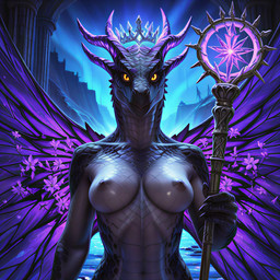 anthro athletic aura big_breasts breasts crown crystal crystal_horn crystal_wings female flower looking_at_viewer magic_user magical_aura mythology night nipples plant pseudo_horn ruins scales solo staff standing cellz55 dragon mythological_creature mythological_scalie scalie hi_res