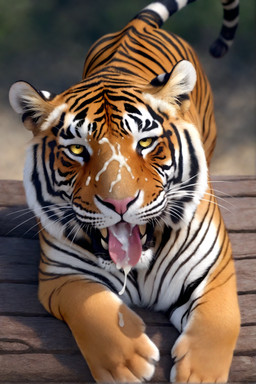 5_toes ambiguous_gender bodily_fluids cum cum_in_mouth cum_inside cum_on_face feet feral front_view genital_fluids looking_at_viewer lying on_front open_mouth outside paws pink_nose pupils solo teeth toes tongue tongue_out whiskers wood yellow_eyes drla felid mammal pantherine tiger hi_res
