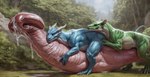 399secondplaces big_penis blue_body bodily_fluids countershading detailed_background dragon duo embrace feral flared_penis forest genital_fluids genitals green_body horn hug huge_penis hyper hyper_genitalia hyper_penis intersex intersex/male leaking_precum lying male muscular muscular_feral outside penile penis penis_hug penis_riding plant precum precum_on_penis thick_penis tree wingless_dragon