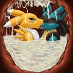 anthro bodily_fluids cock_vore cum cum_on_body duo genital_fluids genitals inside_balls internal male penile penis vore thedavid digimon nintendo pokemon digimon_(species) generation_4_pokemon lucario pokemon_(species) renamon hi_res