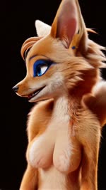 anthro blue_eyes breasts eyelashes female fur inner_ear_fluff makeup medium_breasts nippleless nude solo solo_focus tuft krimsonking canid canine fox mammal animated hi_res webm