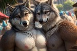 anthro building casual_nudity duo fur genitals house male nipples nude plant smile smiling_at_viewer ulfur5605 canid canine canis mammal wolf