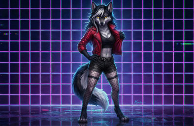 anthro female female/female mrokiedokie synthwave muse canid canine mammal hi_res