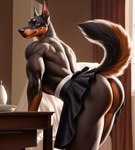 anthro back bulgewhisper butt canid canine canis clothed clothing crossdressing dobermann domestic_dog fluffy fluffy_tail maid_uniform male mammal muscular pinscher presenting presenting_hindquarters seductive solo tail teasing uniform