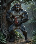 animal_genitalia animal_penis anthro bodily_fluids canine_genitalia canine_penis dripping forest forest_background genital_fluids genitals knot knot_grab knot_root_grab looking_at_viewer male masturbating masturbation nature nature_background penis plant precum precum_drip solo tree wolfgrinn canid canine canis mammal were werecanid werecanine werewolf wolf worgen hi_res