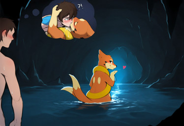 2_tails ?! ambiguous_gender bestiality biped blowing_kiss blush bodily_fluids brown_hair cave clothed clothing cum cum_in_water cum_on_body cum_on_chest detailed_background dipstick_tail duo eyes_closed feral french_kissing fur genital_fluids grey_eyes group hair hand_on_head heart_symbol human_on_feral inside interspecies kiss_on_lips kissing light_body light_skin looking_at_another looking_back male male/ambiguous male_human male_on_feral markings multi_tail multicolored_body multicolored_fur multicolored_tail narrowed_eyes nude orange_body orange_fur orange_tail partially_submerged pokephilia question_mark saliva seductive smile standing sweat tail tail_markings tan_body tan_fur tan_skin text thinking thought_bubble trio water wet tempting_(director) nintendo pokemon floatzel generation_4_pokemon human mammal pokemon_(species) hi_res