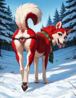 all_fours anatomically_correct anatomically_correct_anus anatomically_correct_genitalia anatomically_correct_pussy animal_genitalia animal_pussy anus black_lips black_nose black_pussy blue_sky blush bodily_fluids breath brown_eyes butt canine_genitalia canine_nose canine_pussy canine_teeth clothing day detailed_background digitigrade dilation_belt dripping evergreen_tree eyebrows eyelashes female feral forest fur genital_fluids genitals lips looking_at_viewer looking_back looking_back_at_viewer multi_nipple multicolored_body multicolored_fur nipples outside panting pawpads paws pine_tree pink_anus pink_nipples plant plump_labia presenting presenting_hindquarters presenting_pussy prick_ears pussy pussy_clamps pussy_juice pussy_juice_drip quadruped raised_tail rear_view red_body red_fur saliva saliva_drip saliva_on_tongue saliva_string scarf seductive sky smile snow solo spread_pussy spreading standing tail_anus teeth tongue tongue_out tree tuft walking wet white_body white_fur winter zerphy balto_(series) jenna_(balto) canid canine canis domestic_dog husky mammal nordic_sled_dog spitz 2025 alternate_version_at_source detailed digital_media_(artwork) hi_res signature
