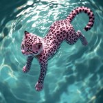 ambiguous_gender black_spots cat_tail collar collar_only feral fur golden_eyes nude paws pink_body pink_fur realistic_lighting solo solo_focus spots swimming swimming_pool viewed_from_above whiskers yellow_eyes valendier domestic_cat felid feline felis leopard mammal pantherine