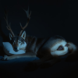 animal_genitalia animal_pussy antlers anus bed butt canine_genitalia canine_pussy claws female female/female feral fur furniture genitals head_on_pillow horn legs_together lying mane nude on_bed on_side paws photorealism presenting presenting_pussy pussy quadruped sleeping smile solo solo_focus tail tail_anus balloon_(director) canid canine canis hybrid mammal wolf 1:1 absurd_res hi_res