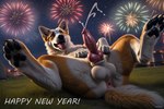 absurd_res animal_genitalia animal_penis anus balls bodily_fluids canid canine canine_genitalia canine_penis canis cum domestic_dog drooling feral fireworks genital_fluids genitals hi_res knot lying male male/male mammal new_year on_back orgasm pawpads paws penis saliva solo solo_focus tongue wazaa