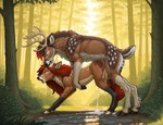 ambiguous_penetration antlers black_body black_fur black_nose bodily_fluids brown_body brown_fur brown_hair cum cum_drip day director_name doggystyle dripping duo eyes_closed female feral forest from_behind_position fur genital_fluids grass hair half-closed_eyes highlights_(coloring) hooves horn leaf male male/female narrowed_eyes orgasm_face outside_sex penetration plant red_eyes red_hair sex short_tail spots spotted_body tail_tuft tan_body tan_fur tattoo tree tuft white_body white_fur gilkardex gil_(gilkardex) cervid mammal absurd_res hi_res signature