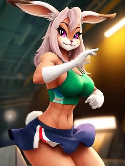 anthro bouncing_breasts breasts butt cleavage clothed clothing dancing female fur gloves grok_imagine hair handwear looking_at_viewer midriff navel open_mouth pink_eyes self_upload side_boob smile solo tail tan_body tan_fur white_clothing white_gloves white_hair white_handwear carnivalecloudmuncher lagomorph leporid mammal rabbit 2026 animated short_playtime tagme webm