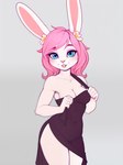 anthro blue_eyes clothing dress female flower fur hair pink_hair plant purple_clothing purple_dress solo undressing white_body white_fur white_skin yiff-ai lagomorph leporid mammal rabbit flat_colors portrait