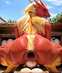 anthro anus avian blaziken bodily_fluids crouching egg_laying female gaping gaping_anus gaping_pussy generation_3_pokemon genitals hi_res looking_at_viewer looking_back pokemon_(species) pussy rear_view saliva solo spread_legs spreading tongue tongue_out