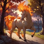 female feral fire flaming_tail forest grass hooves horn leaf light plant pond rock solo sunlight teats tree unicorn_horn matt3985_(director) phazon equid equine generation_1_pokemon horse mammal pokemon_(species) rapidash unicorn hi_res